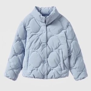 ZARA QUITED Girls Light Blue Puffer Jacket - Size 8